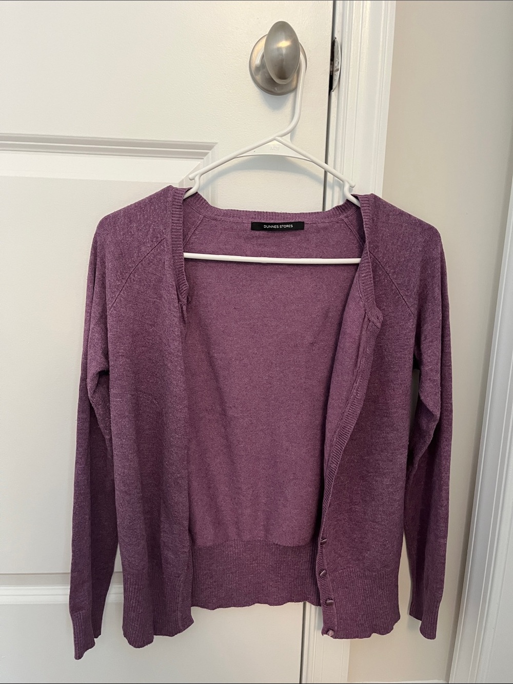 Dunne Stores Purple Open-Front Knit Cardigan